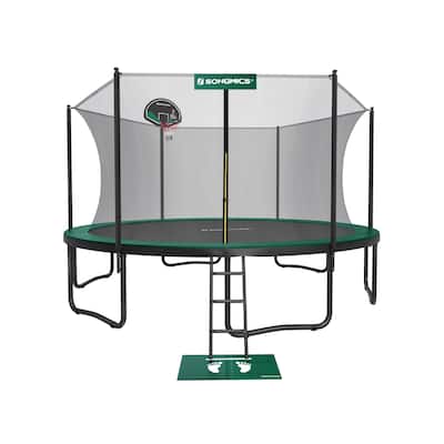 SONGMICS Outdoor Trampoline, 15-Foot Backyard Trampoline for Kids, with Enclosure Net, Basketball Hoop,Safety Pad, Ladder