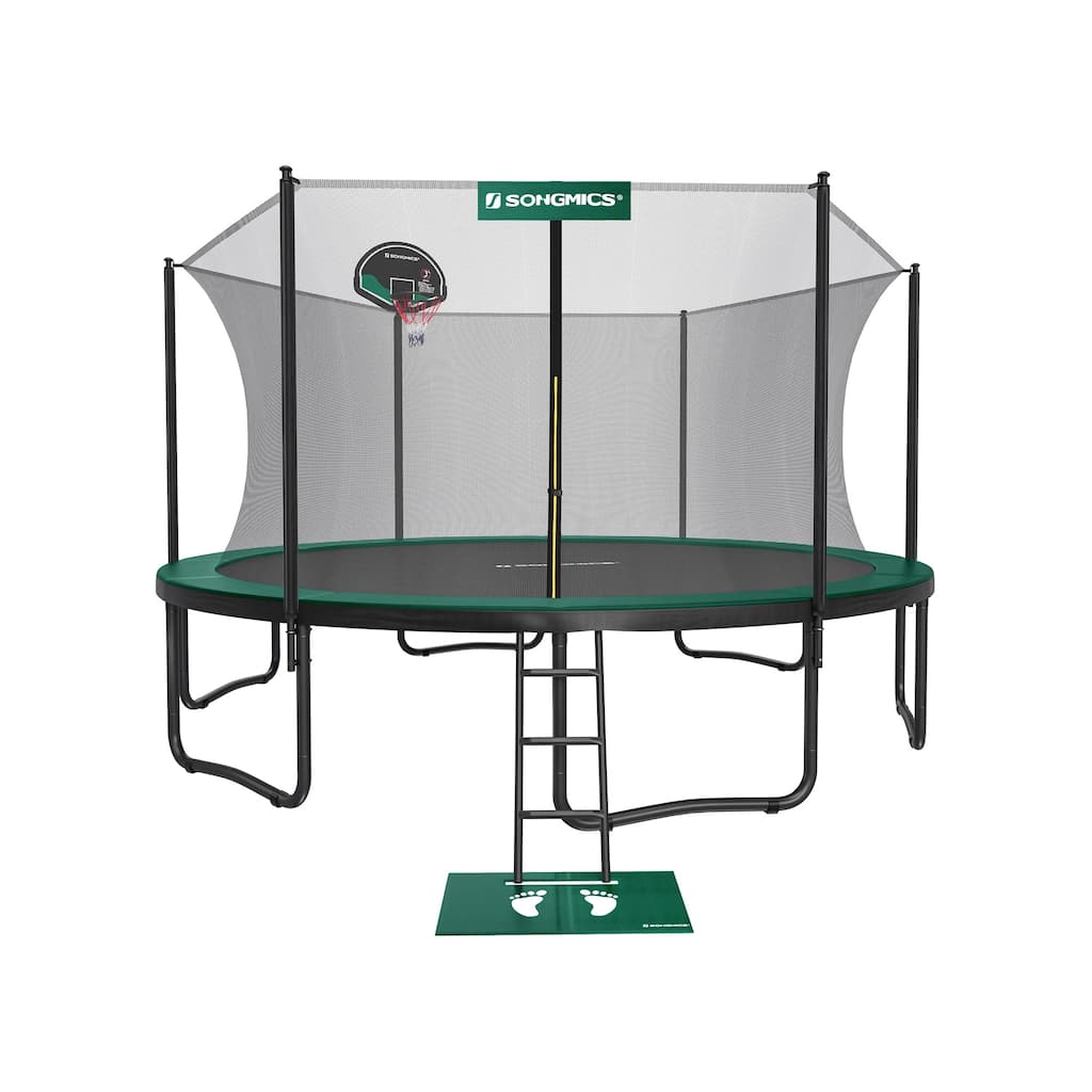 SONGMICS Outdoor Trampoline, 15-Foot Backyard Trampoline for Kids, with Enclosure Net, Basketball Hoop,Safety Pad, Ladder