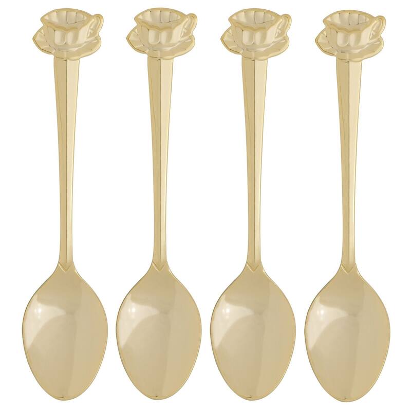 HIC Cup & Saucer Design 4.5" Gold-Plated Demi Spoon - Great for Coffee, Tea, Desserts and more - 4 Pack