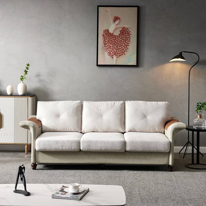 Unique Design Sofa with Storage Linen Fabric and Faux Leather, Sturdy