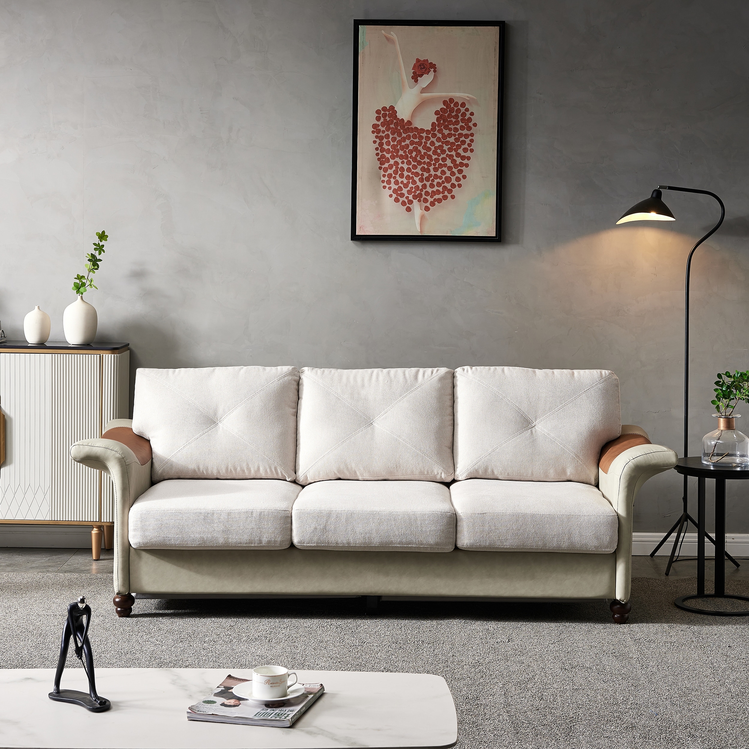 Upholstered Linen Fabric 3 seat Sofa by Tiramisubest