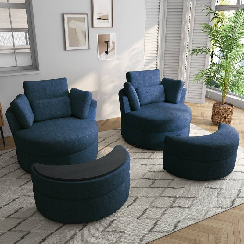 Upholstered Swivel Accent Barrel Chair And Storage Ottoman Sets