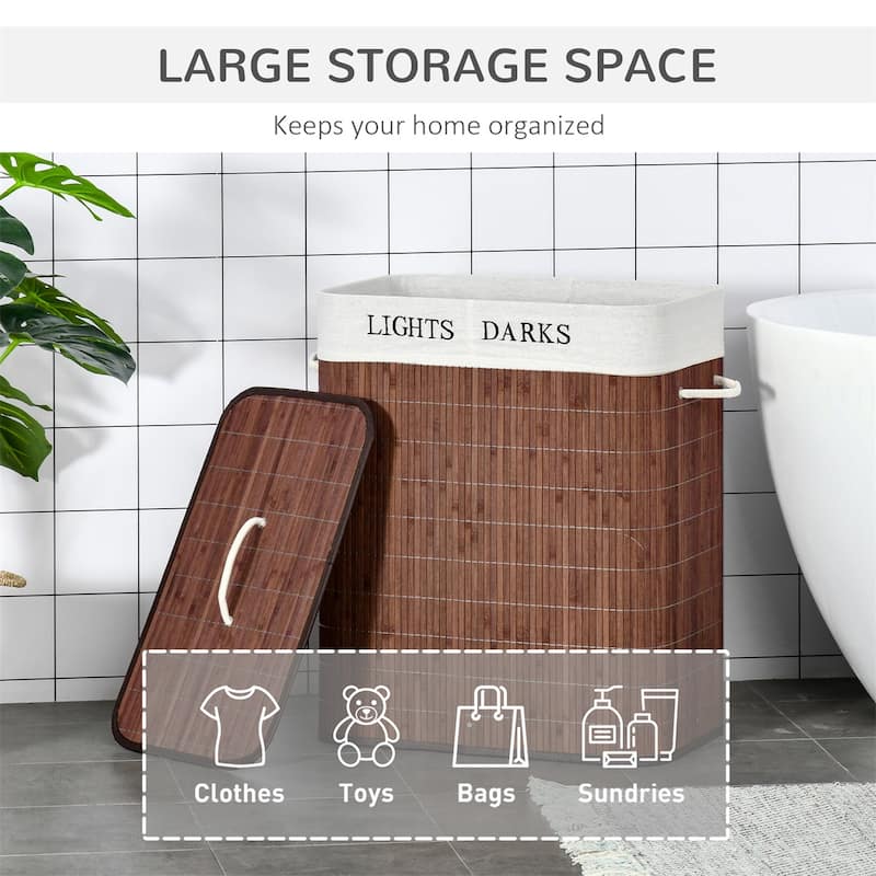 Brown wicker Laundry Basket with Dual Compartments Removable Washable Liner 26 Gallon Large Capacity with Lid