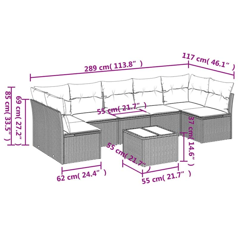 vidaXL 7 Piece Patio Sofa Set with Cushions Black Poly Rattan
