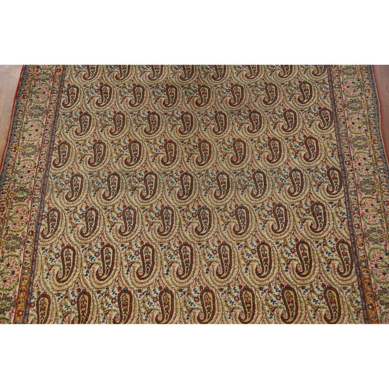 Hand Knotted Oriental 100% Wool Carpet Traditional All-Over Beige & Ivories Kerman Area Rug - 10' 5'' X 7' 3''