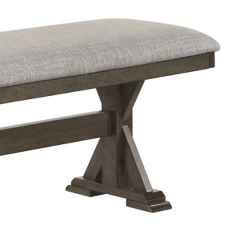 Omal Dining Bench, Brown Wood, 53 Inch Rectangular Gray Fabric Seat