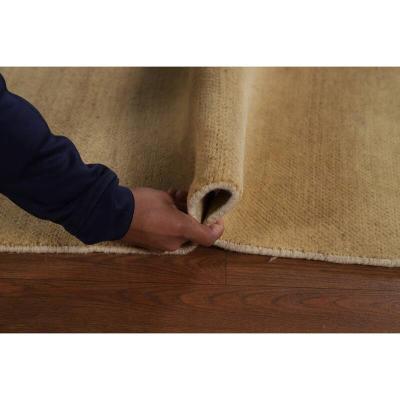 Modern Gabbeh Oriental Area Rug Handmade Solid Yellow Wool Carpet - 6'5" x 9'3"