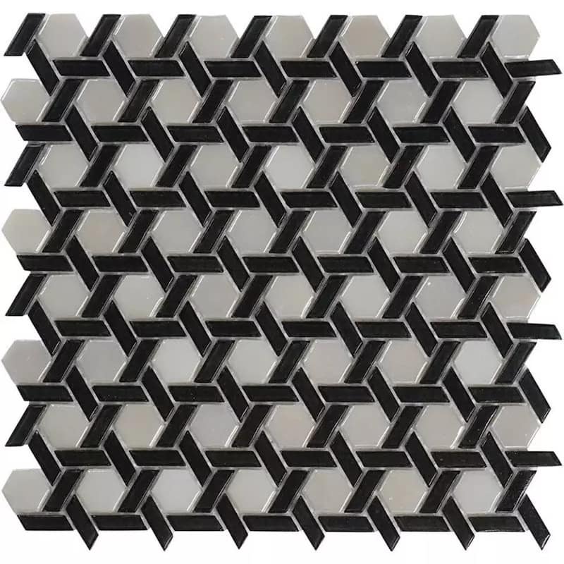 Apollo Tile 10 pack 11.7-in x 11.9-in Black and White Hexagon Glossy ...