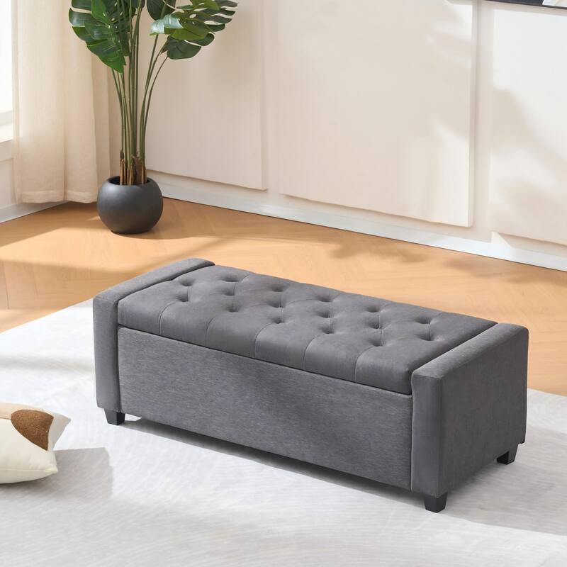 Grey End of Bed Bench Upholstered Bench for Bedroom, Storage Bench Accent Bench Vanity Bench Indoor Bench