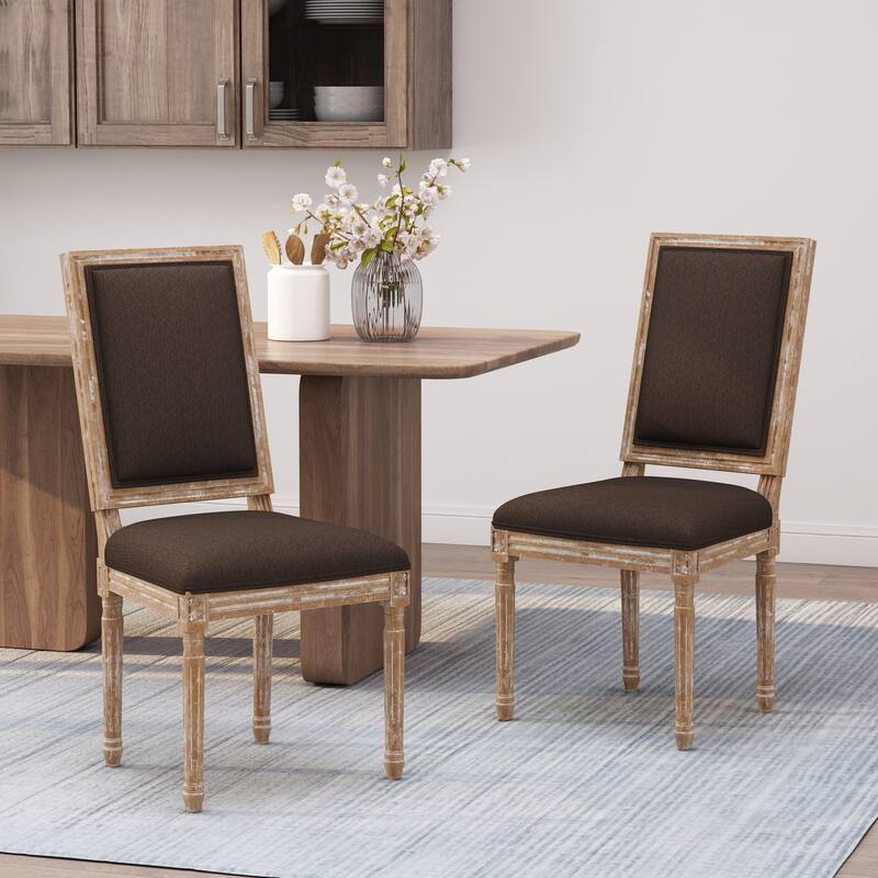Country Dining Chairs Set of 2, Living Room Dining Chairs with Rectangle Rattan Back, Solid Wood Legs, French Bistro Chairs