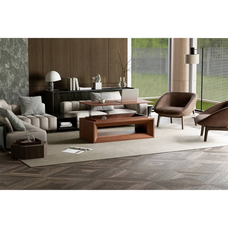 43.3" Lift Top Rectangle Coffee Table with Storage, Coffee Table with Floating Tabletop, Convertible Rising Tabletop