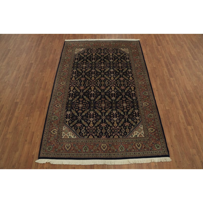 Hand Knotted Oriental 100% Wool Carpet Traditional All-Over Navy Blue & Blues Tabriz Area Rug - 8' 10'' X 5' 9''