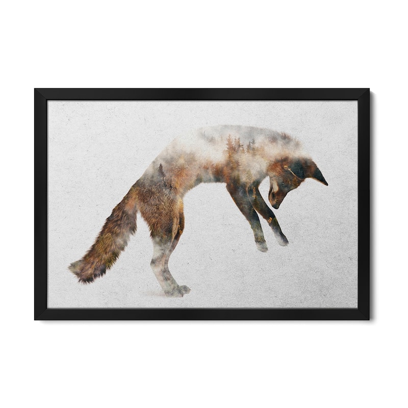 Jumping Fox Premium Framed Poster by Andreas Lie - Black - 32x24x1
