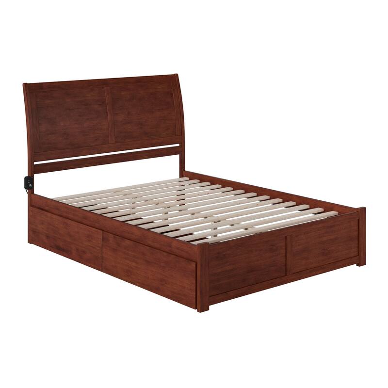 Portland King Platform Bed with Footboard and 2 Drawers in Walnut