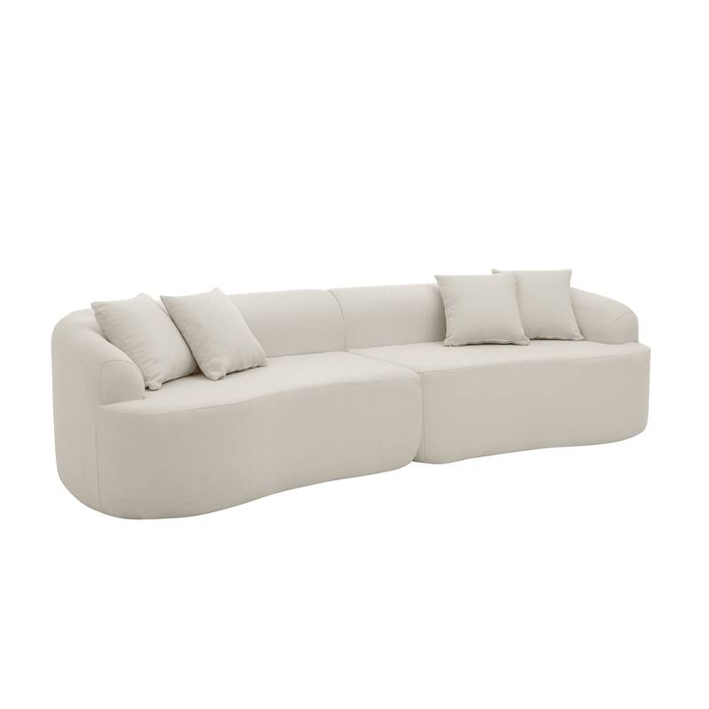 Curved Modular Sectional Sofa, Compressed 4-Seater Foam Couch, Comfy Wool Fabric Upholstered Sofa for Living Room, Bedroom
