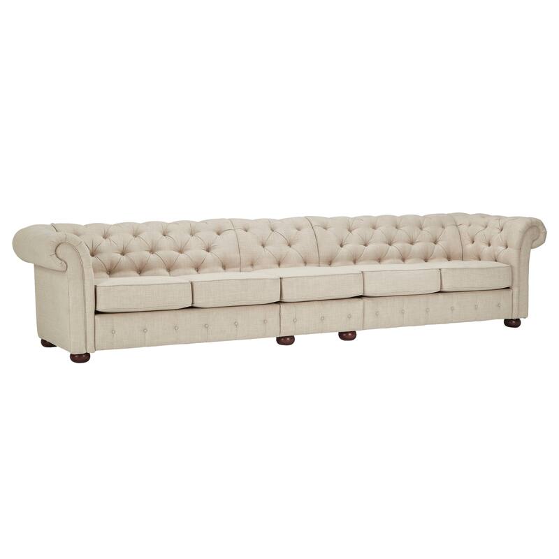 Knightsbridge Beige Linen Tufted Chesterfield Modular Sofa by iNSPIRE Q Artisan - 5-Seat Sofa