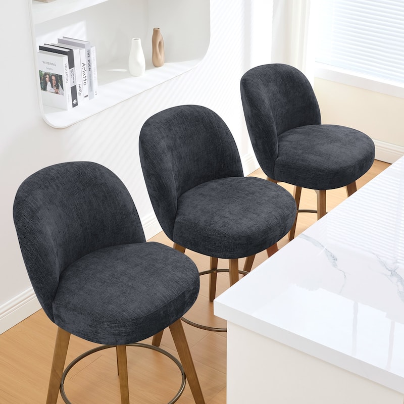 Fabric Upholstered Counter Height Swivel Bar Stools - 37.8"H x 19.7"W x 23.2"D