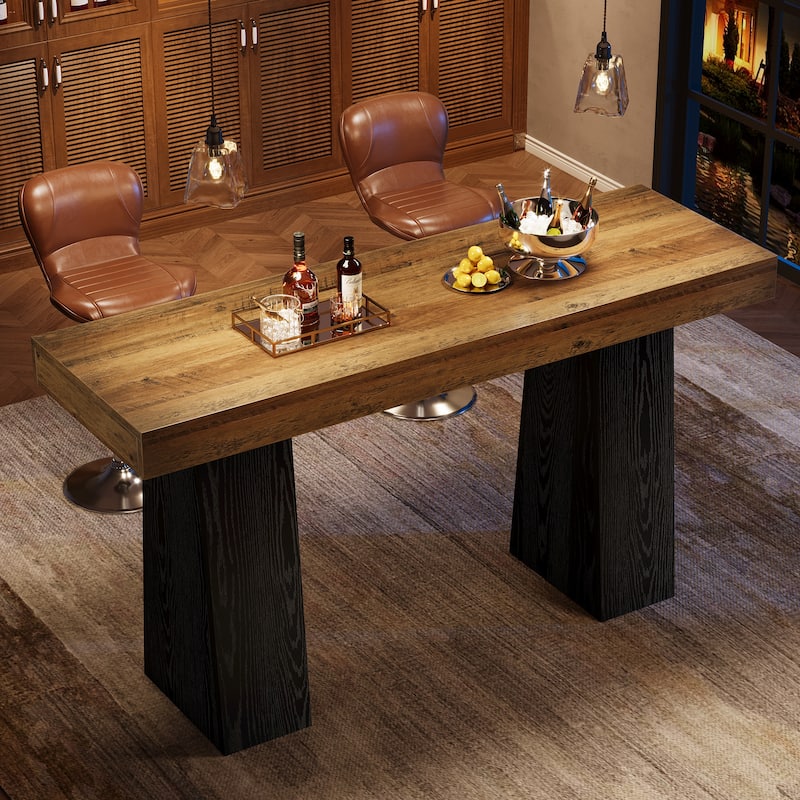 63-Inch Bar Table, Wood Counter Height Pub Table, Rectangular Home Bar for Kitchen, Dining/Living Room
