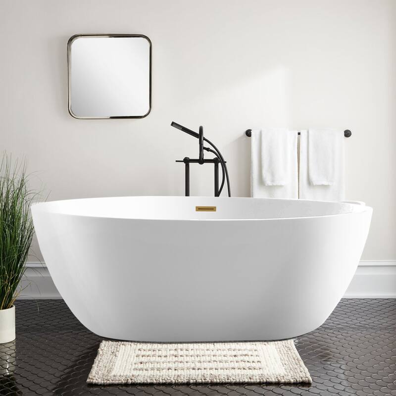 Vanity Art 58.5" X 32.3" White Acrylic Freestanding Bathtub