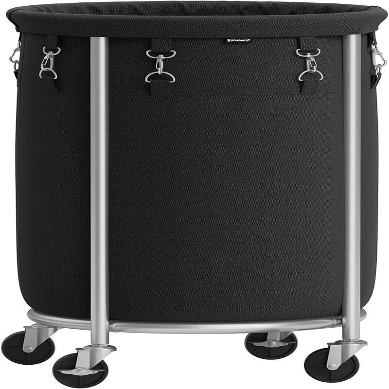 Laundry Basket with Wheels Rolling Laundry Hamper - 15.7"L x 15.7"W x 24"H - Black + Silver