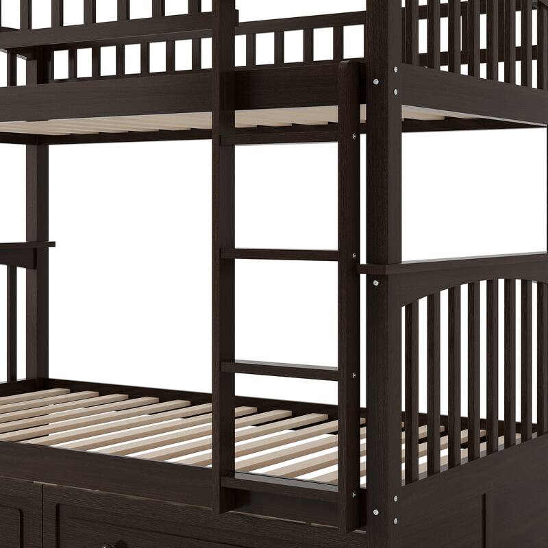 Twin Over Twin Bunk Bed With Drawers, Convertible Beds