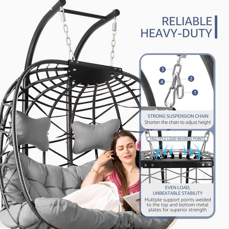 FINCATI Outdoor Oversized Double Egg Chair Swing, 700 lbs Double Egg Chair Outdoor, 2 Person Egg Chair Swing, Hanging Egg Chair