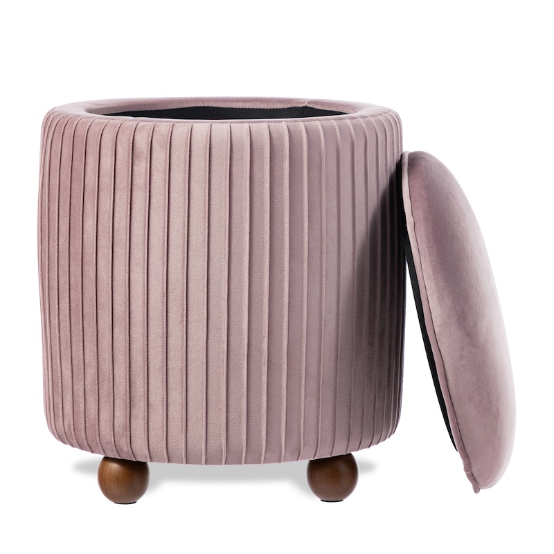 Glitzhome 19"H Velvet Upholstered Storage Ottoman or Accent Stool with Rubberwood Ball Feet