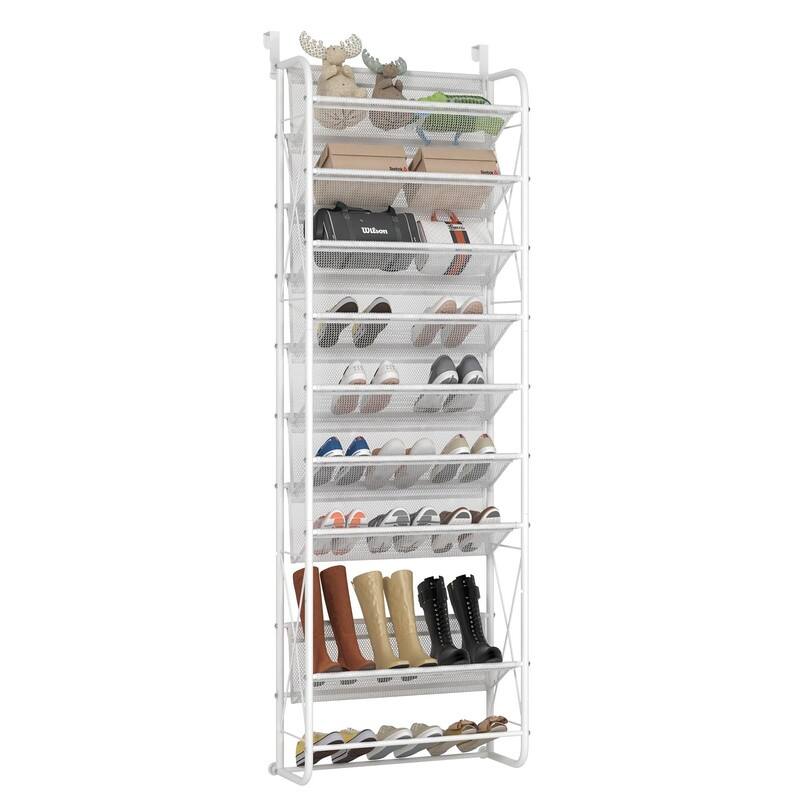 10 Tier Over The Door Shoe Organizer - Matte White