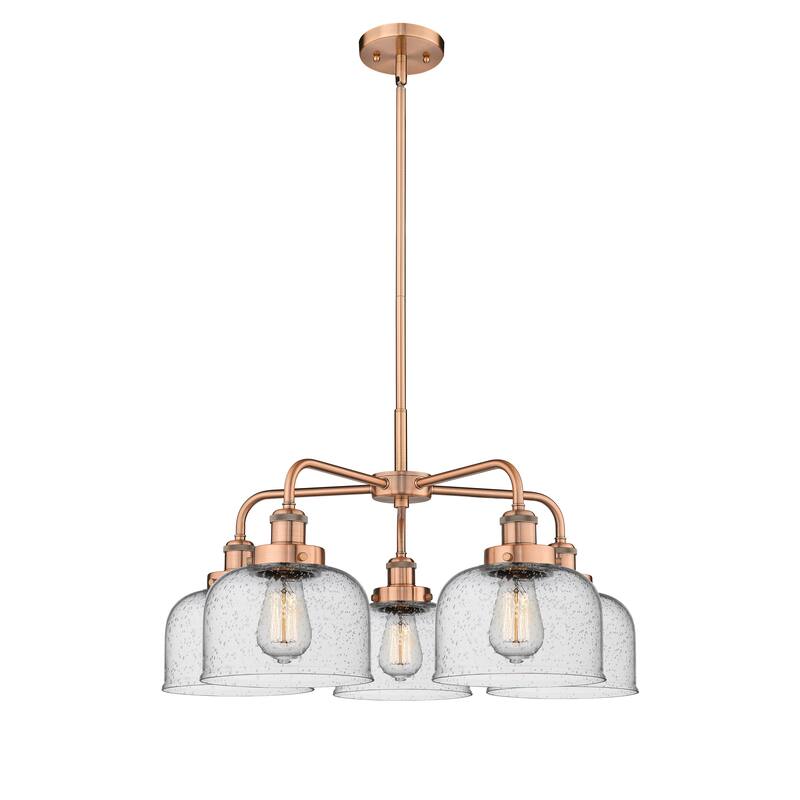 Innovations Lighting Bell - 5 Light 26" Stem Hung Chandelier - Antique Copper/Seedy