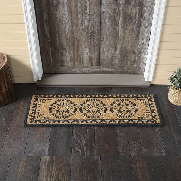 slide 2 of 5, Charleston Mosaic Charcoal Coir Rug Rect 17x48 Natural Tan