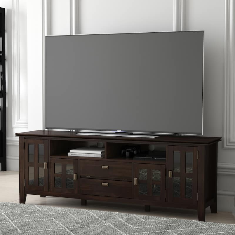 WYNDENHALL Stratford SOLID WOOD 72" Wide TV Media Stand For TVs up to 80" - Tobacco Brown