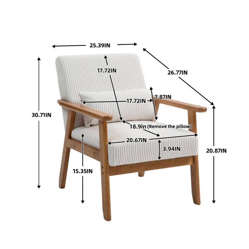 Mid-Century Modern Corduroy Accent Chair with Solid Wood Frame