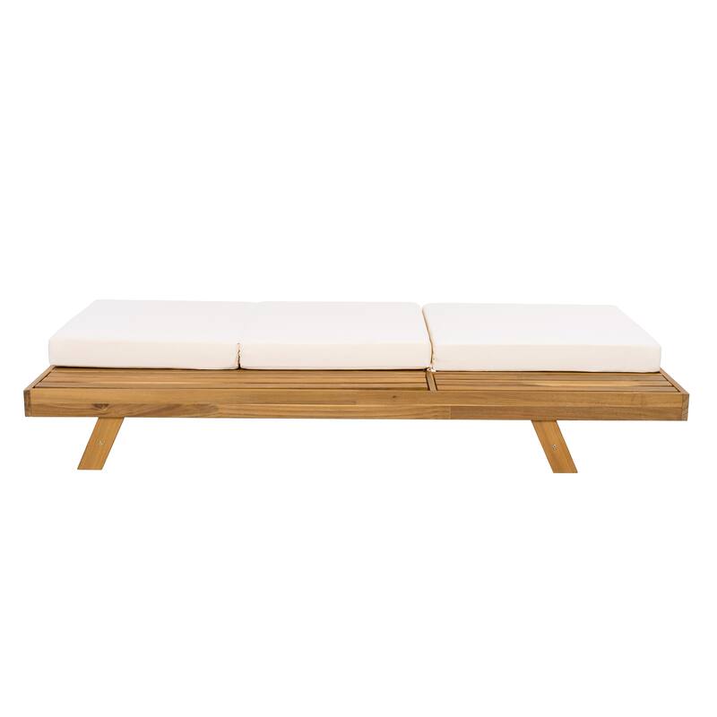 One-sided Open Storage Lounge Chairs Outdoor Patio Acacia Wood Chaise Lounge with Adjustable Backrest & Water-repellent Cushions
