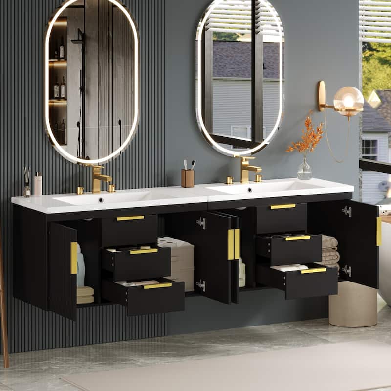 72'' Wall Mounted Bathroom Vanity, Floating Bathroom Storage Cabinet With 2 Drawers, Solid Wood Bathroom Cabinet