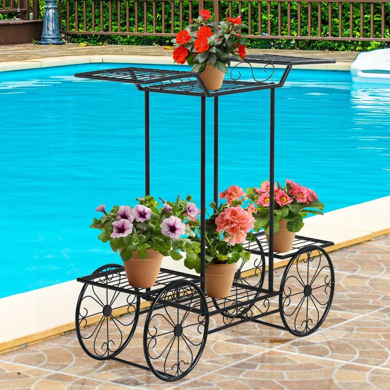 Gymax 6-Tier Garden Cart Stand Flower Rack Display Decor Flower Pot