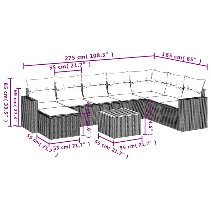 vidaXL Garden Sofa Set Black - 24.4 x 24.4 x 27.2