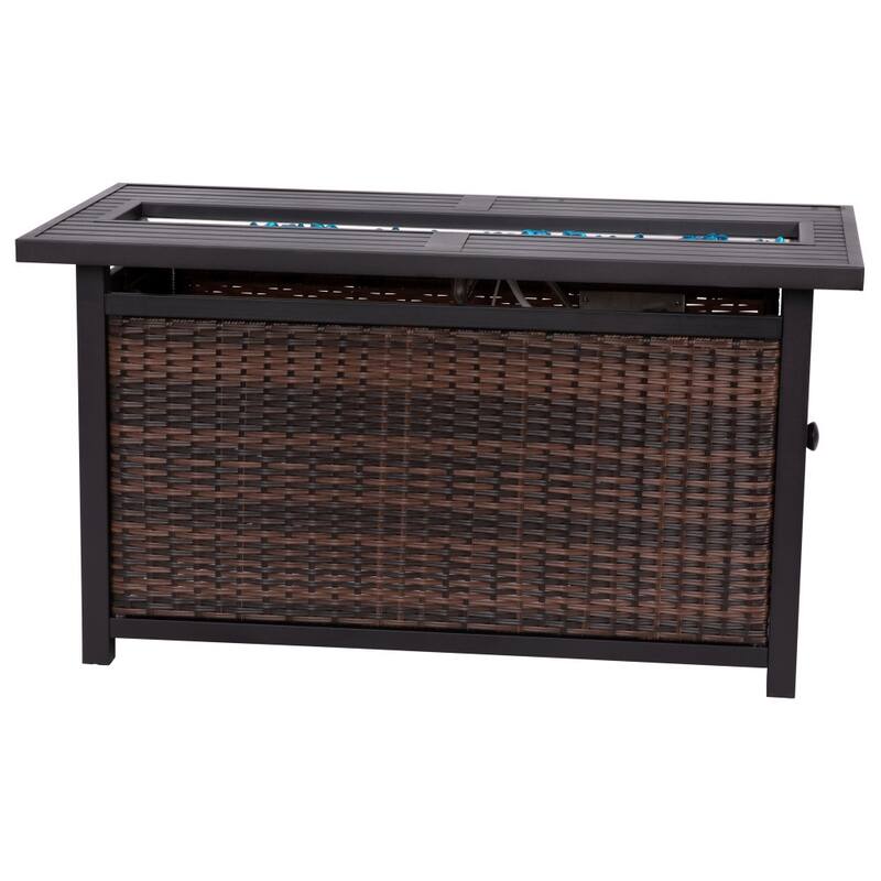 Outdoor 50,000 BTU Fire Table with Steel Top and Wicker Base