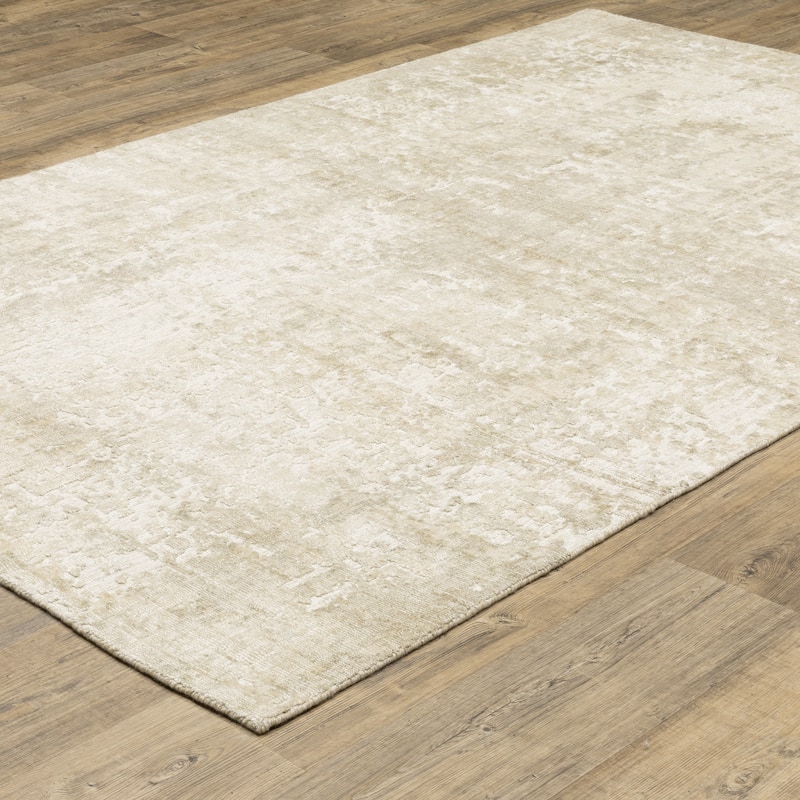 Somerset Textured Abstract Ivory/ Beige Hand-made Wood Blend Area Rug