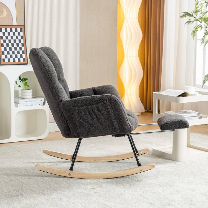 Modern Teddy Fabric Living Room Rocking Chair with Adjustable Footrest