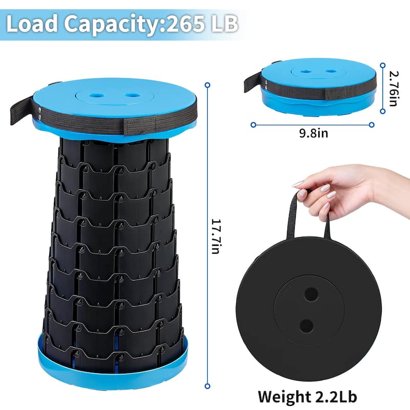 VECELO Portable Telescoping Stool Lightweight Adjustable Height Folding Stool for Camping Fishing Indoor Outdoor Plastic Seat