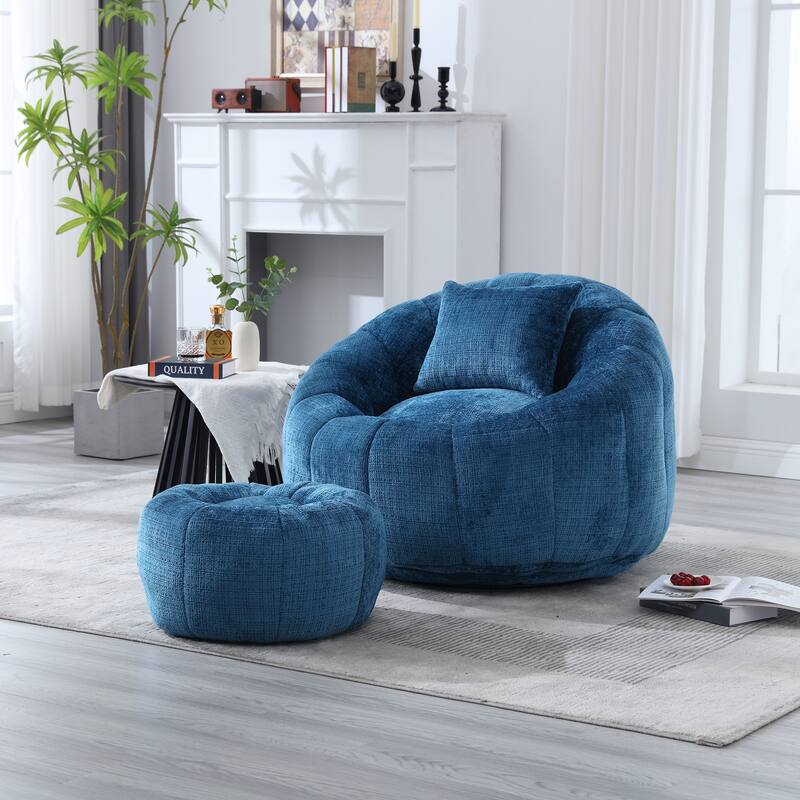 HOMEFUN Comfortable Beanbag sofa, with memory foam filler, can rotate super large round sofa - Blue