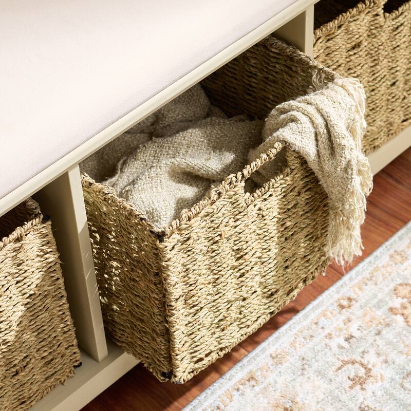 SAFAVIEH Eola Grey/ White Storage Bench - 47" x 16.1" x 19.9" - 47"W x 16"D x 20"H