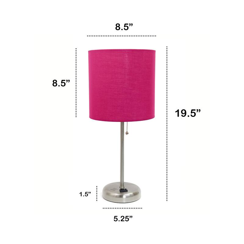 19.5" Power Outlet Metal Lamp in Steel w Aqua Shade