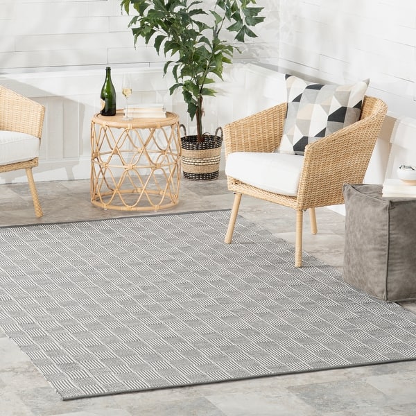 slide 2 of 18, Home Conservatory Squares Handwoven Indoor/Outdoor Area Rug 4' x 6' - Grey - Rectangle