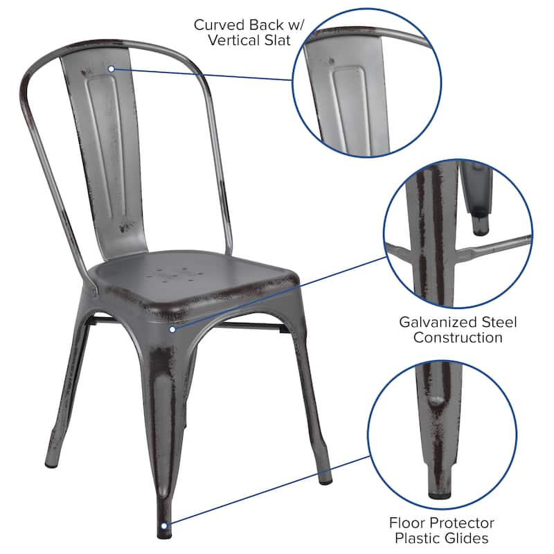 Distressed Metal Indoor/ Outdoor Stackable Chair