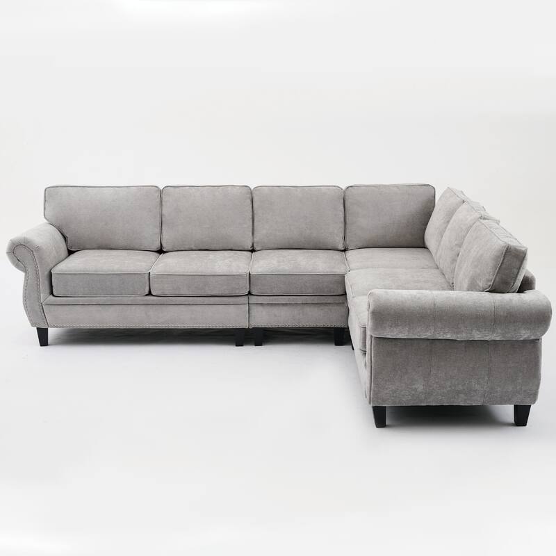 109.5" Chenille L-Shaped Corner Sectional Sofa with Rolled Armrest