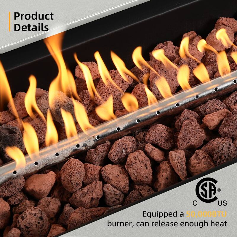 Patio Watcher Outdoor 56in. Rectangular Iron Fire Pit Table with Propane Tank Cover