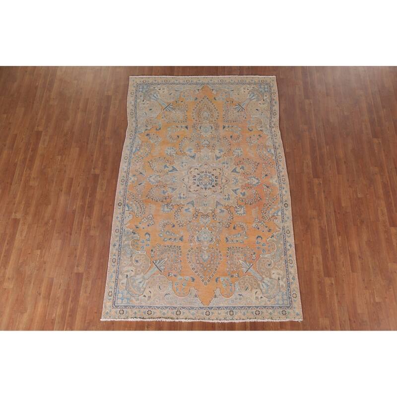 Hand Knotted Oriental 100% Wool Carpet Traditional Floral Oranges & Rust Mashad Area Rug - 8' 10'' X 5' 6''