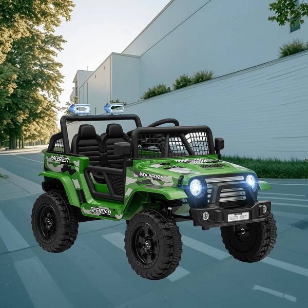 slide 2 of 22, Battery Powered 12V Ride-On Truck Car for Kids, Dual Motors, Music, Horn, and Parent Remote Control, for Kids Ages 3-6 Green