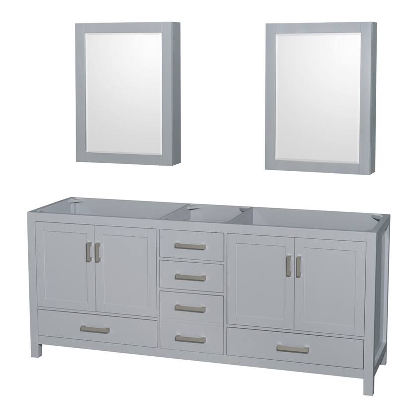 Wyndham Collection Sheffield 80" Hardwood Vanity Cabinet and Two 24" - Gray - Ash Finish